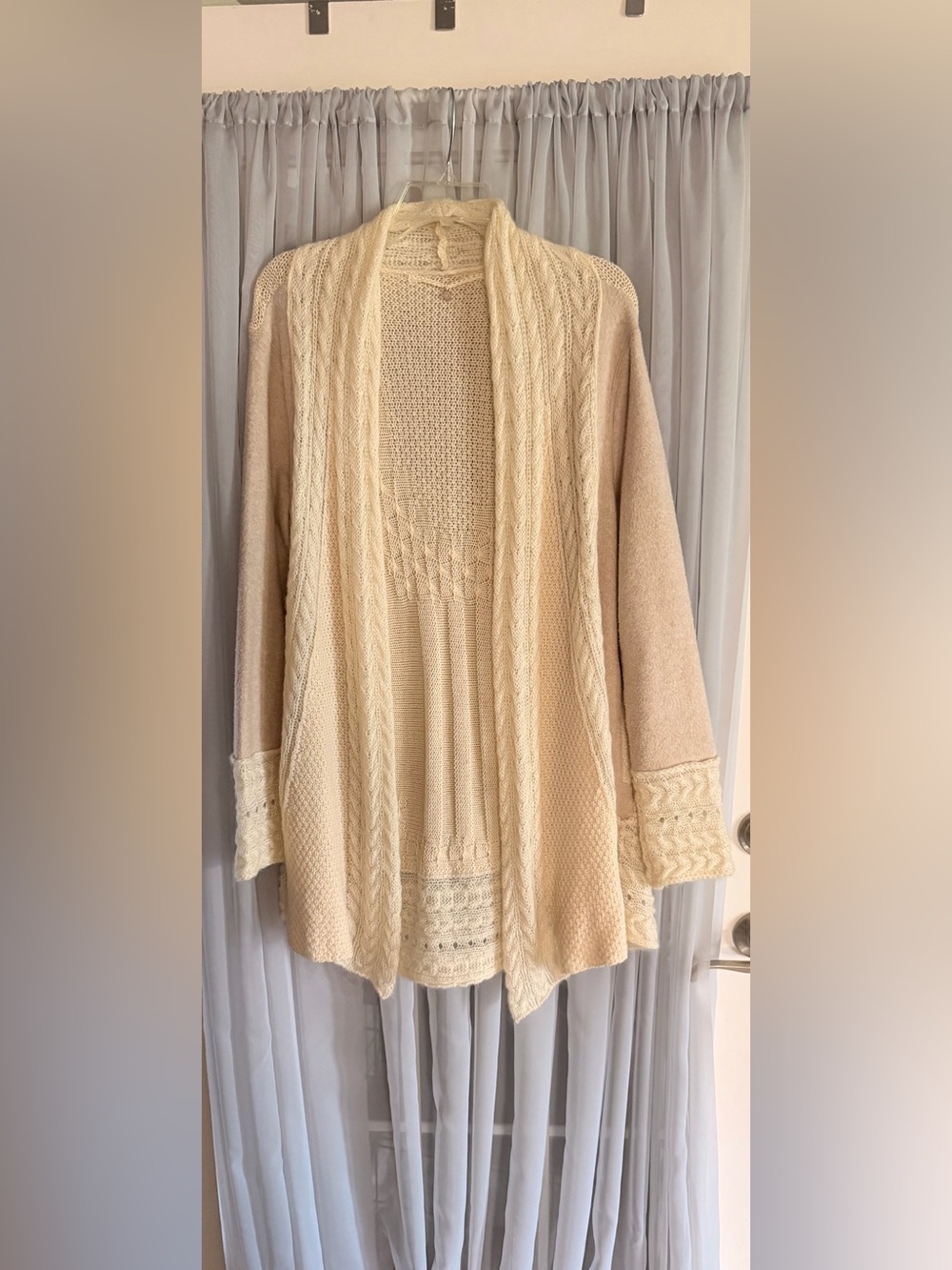 Knitted & Knotted Regan Mix Stitch Cardigan Sweater medium Ivory Anthropologie